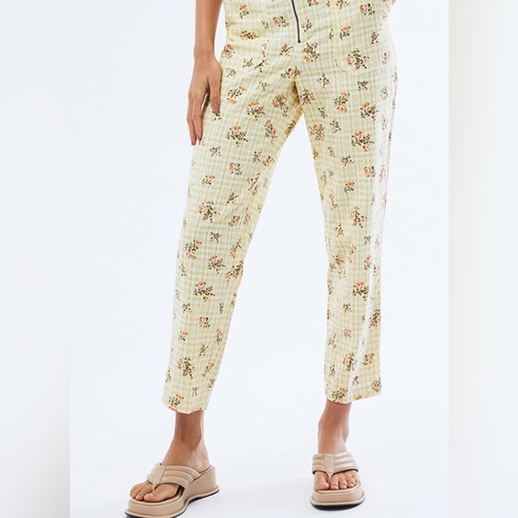 NWT RVCA Anywhere Cropped Yellow Printed 100% Cotton Trousers Sz 26 $80 - Picture 2 of 3